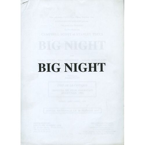 Big Night (La Grande Nuit) Dossier De Presse, De Campbell Scott, Stanley Tucci Avec Marc Anthony