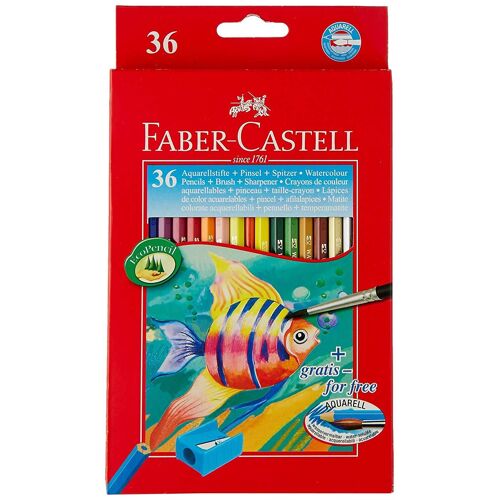 Faber-Castell Crayons De Couleur Aquarellables Classic Colour, Boîte En Carton De 36 Avec Pinceau