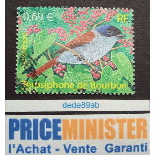 France...Oiseaux D' Outre-Mer "Terpsiphone De Bourbon" Oblitéré.