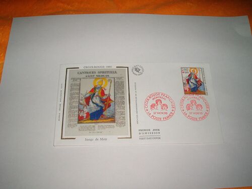 Enveloppe Premier Jour D'emission Croix-Rouge Cantiques Spirituels Saint Nicolas Image De Metz   Annee 1993 Modele Depose Exclusivite O.P.P Tampon Montreal La Poste France
