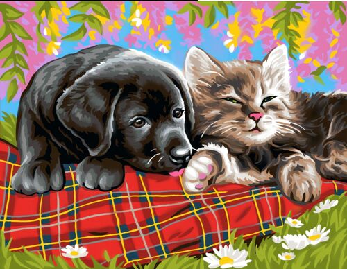 Tableau Peinture Au Numéro Comme Chien Et Chat