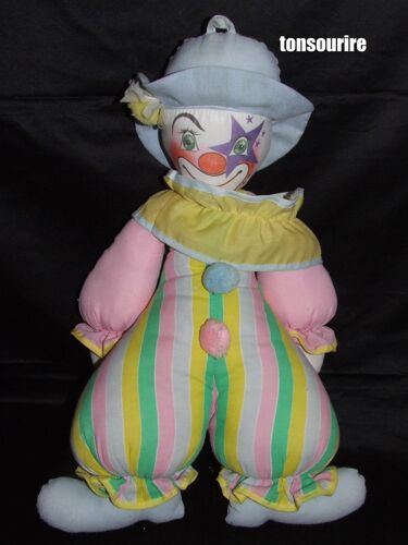 Clown Peluche Doudou Vintage Tons Pastel 50 Cm