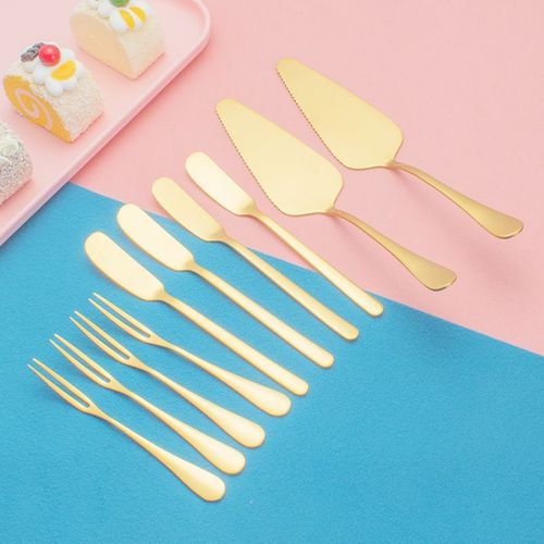 Kit De Couteaux À Gâteau En Acier Inoxydable Doré, Spatule À Gâteau, Fourchettes À Dessert, Ensemble De Spatules À Fromage À La Crème, Outils De Cuisine 10 Pièces