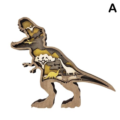 Décoration de noël en bois, dinosaure multicouche creux, lumière LED, ornement de bureau, accessoires de forêt, Figurines d'animaux