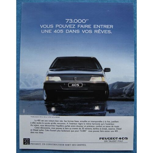 Publicité Papier - Voiture Peugeot 405 De 1989