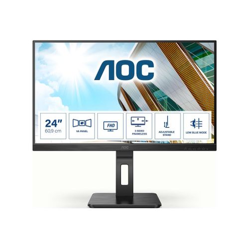 AOC Pro-line 24P2QM - P2 Series - écran LED - 24" (23.8" visualisable) - 1920 x 1080 Full HD (1080p) @ 75 Hz - VA - 300 cd/m² - 3000:1 - 4 ms - HDMI, DVI, DisplayPort, VGA - haut-parleurs - noir