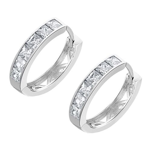 Boucles Doreilles Créoles Lotus Silver Lp1936-4/1 Zircone Blanc Argent Véritable 925 Jlp1936-4-1