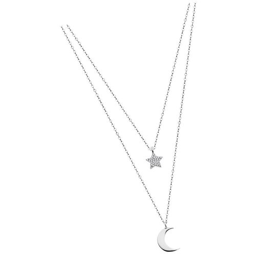 Collier Lotus Silver Lune Et Étoile Lp1680-1/4 Zircone Argent 925 Jlp1680-1-4