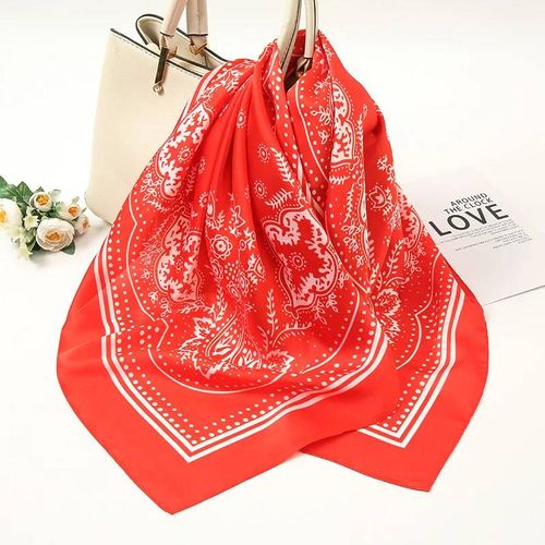 /1 Pièces 70x70 Offre Spéciale Européenne Et Américaine Vintage Paisley Petite Fleur De Cajou Satin Carré Foulard En Soie-> 8y-Red