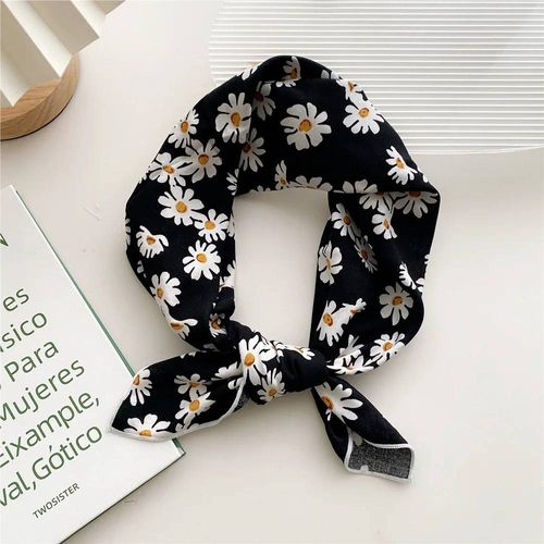 55cm Laies Bandeau Coton Lin Carré Écharpe Femmes Coréennes Collège Filles Mode Printemps Automne Nouveau Style Élégant Cou Foulards-Taille Unique-7
