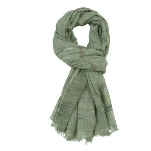Mode Hommes Écharpe Coton Lin Fil Teint Rayé Hommes Foulards Gland Long Châle Automne Hiver Mâle Accessoires Enveloppes--Green