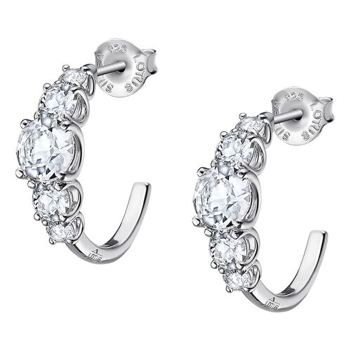 Boucles Doreilles Créoles Lotus Silver 925 En Argent Véritable Avec Cristaux De Zircone Jlp2012-4-2