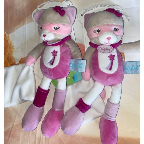 Doudou Chat Pantin Petit Mouchoir Blanc Baby Nat Les Masques Rose Violet Lot De Deux Doudous Heros Babynat Chats Roses Peluches