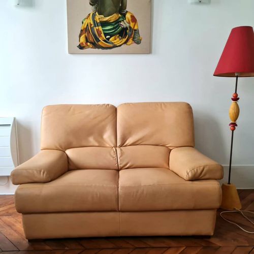 Canapé Beige En Cuir 2 Places 