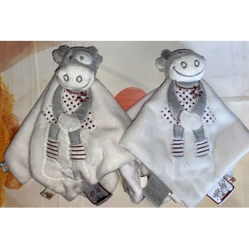 Doudou Vache Noukie's Lola Paquita Plat Blanc Gris Rose A Pois Rouges Lot De Deux Doudous Noukies Vaches Peluches Jouets Bebe Naissance