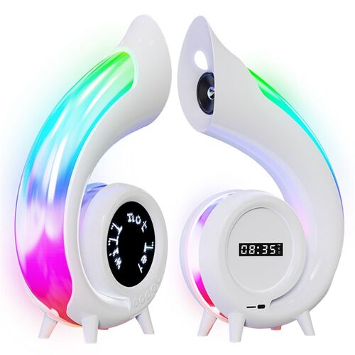 Mini Conque Lampe D'Ambiance Sans Tactile pour Régler L'Éclairage de Bureau RBG Haut-Parleur Bluetooth Réveil,B