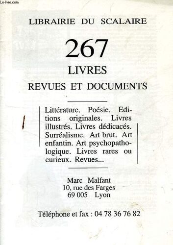 Librairie Du Scalaire, N° 267, Livres, Revues Et Documents (Catalogue)