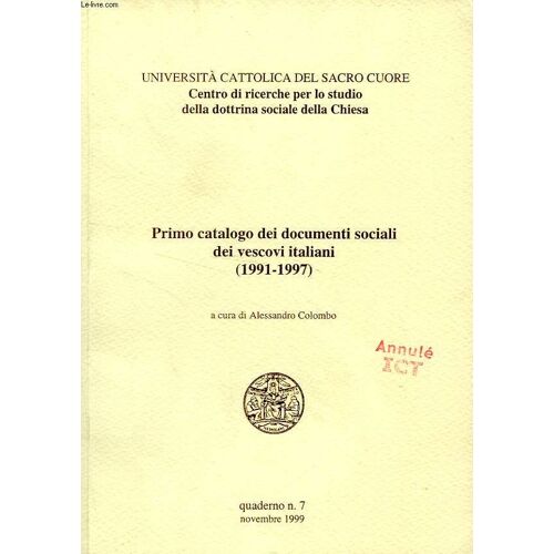 Primo Catalogo Dei Documenti Sociali Dei Vescovi Italiani (1991-1997)