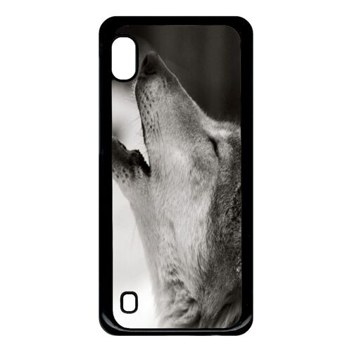 Coque pour smartphone - Loup hurlant - compatible avec samsung Galaxy A10 - Plastique - bord Noir