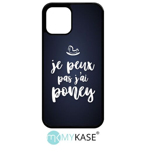 Coque pour iphone 12 - je peux pas jai poney fond noir - silicone - noir