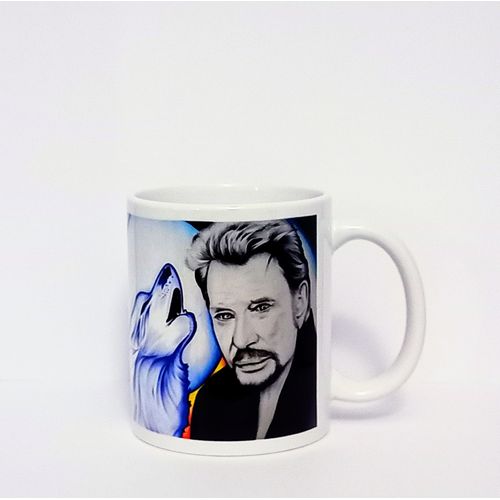 Mug Johnny Hallyday Avec Loup, Avec Décor De L'artiste Autour De La Tasse, Cadeau Unique En Son Genre, Idéal Pour Tous Les Grands Fan