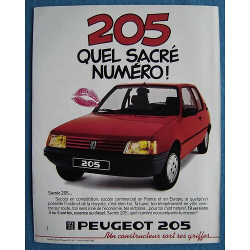 Publicité Papier - Voiture Peugeot 205 Xr De 1985