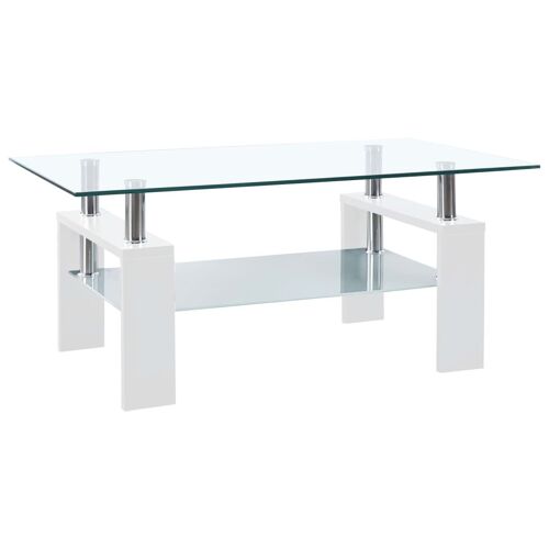 Vidaxl Table Basse Blanc Et Transparent 95x55x40 Cm Verre Trempé