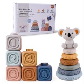 13 Pièces Cercles Et Blocs De Construction Jouets Empilables Et Imbriqués Pour Bébé Avec Koala Jouets De Dentition À Presser