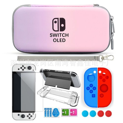 Commutateur OLED sac de rangement jeu carte boîte hôte coque de protection film trempé sac cadeau ensemble-dégradé rose violet B-JOY893