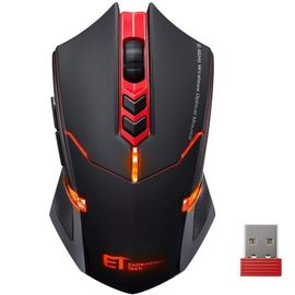 ET X-08 Souris Gamer Sans Fil 2.4G Souris Optique USB 7 Boutons Silencieux avec 5 DPI Réglables, Rétroéclairage LED - Rouge