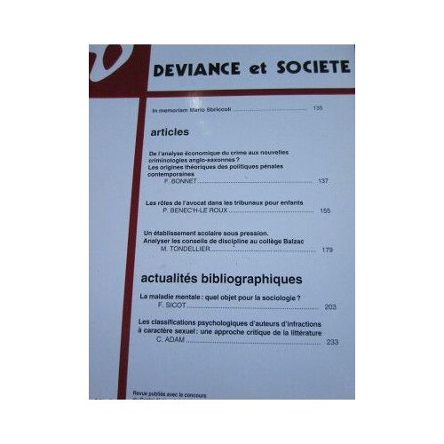 Deviance Et Societe Vol 30 N° 2 . 2006