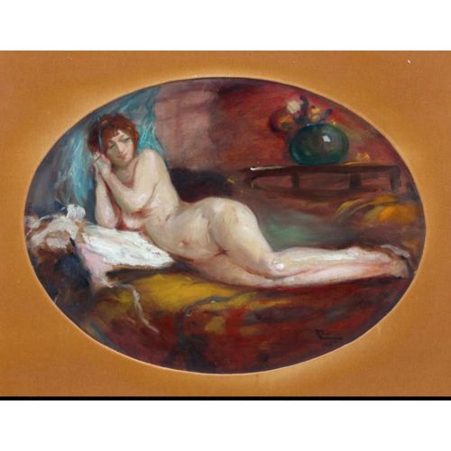 Jean Gabriel Domergue Huile Sur Panneau Ovale Nu De Jeune Femme 