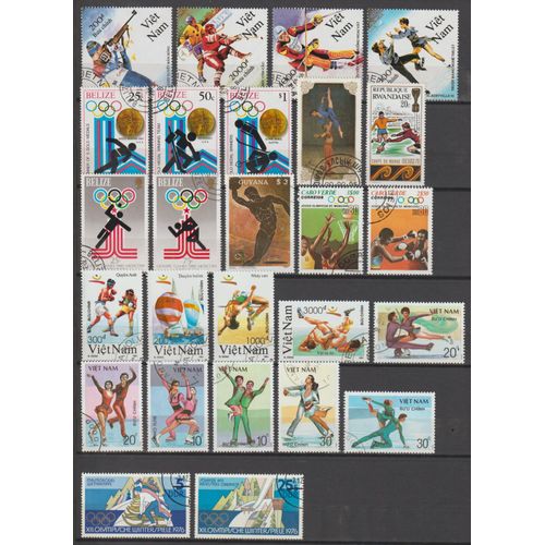 Lot Thème "Sports" (Jeux, Football, Voile, Cyclisme, Course, Danse, Boxe...), 50 Timbres Différents Oblitérés.