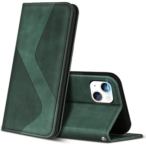 Coque Pour Iphone 14 Plus, Premium De [Emplacements Cartes] [Magnetique], Clapet Folio Pour Iphone 14 Plus (Vert)