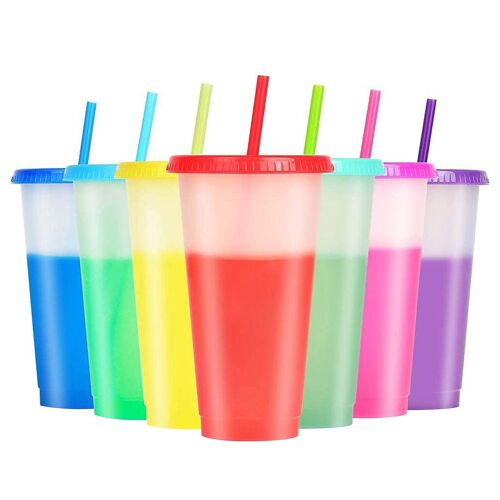 Gobelets À Couleurs Changeantes Réutilisables, 7 Pièces, Boissons Fraîches, Gobelet De Voyage Avec Couvercle, Paille, Gobelets À Couleurs Changeantes Réutilisables, Gobelets De Fête