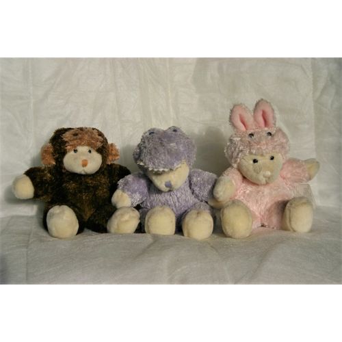 Lot De 3 Peluches Petits Ours Russ Transformables Avec Leur Capuche En Crocodile, Lapin,Singe.