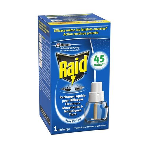 LOT DE 4 - RAID Recharge Diffuseur électrique liquide anti-moustiques 45 Nuits Sans Parfum 27 ml