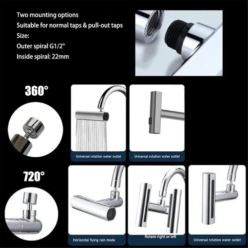1pcs Véritable Cascade Cuisine Robinet Extension Adaptateur 720Pivotant 4Mode Multifonctionnel Cascade Barboteur, A