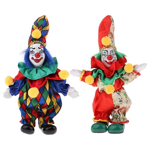 2 Poupées En Porcelaine De Clown Drôle De 15 2 Cm En Cadeau D'artisanat Coloré. - Blesiya