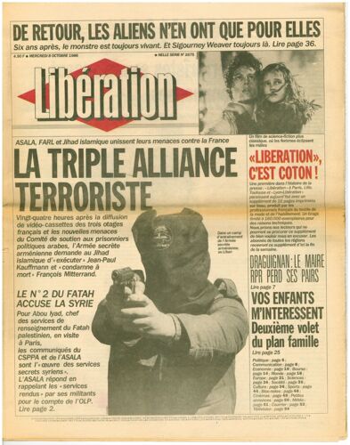 Libération N° 1675 Du 08/10/1986 - La Triple Alliance Terroriste
