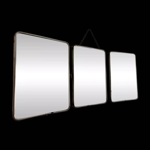 Miroir vintage 1950 triptyque barbier biseaut canard 24 x 58 cm bleu