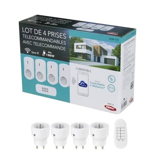 Kit 4 PRISES 1000W TELECOMMANDEES + TELECOMMANDE