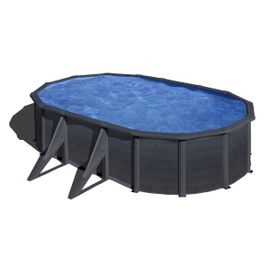 Piscine ovale acier 5,27m x 3,27m x H: 1,22m - Gris anthracite - Filtration à sable - Renfort apparents
