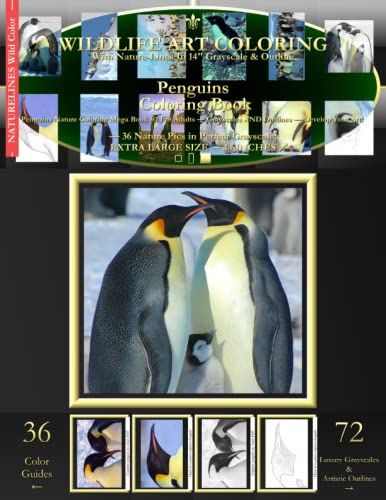 Penguins Coloring Book: Penguins Nature Coloring Mega Book #1 For Adults - Grayscales And Outlines - Develop Your Art!