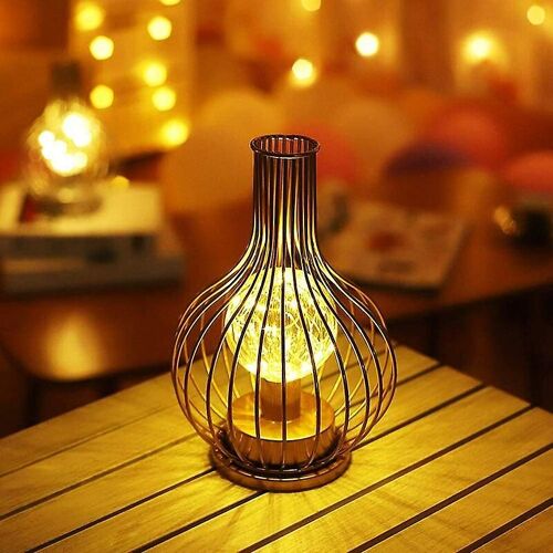 Lampe De Table À Cage En Métal Veilleuse À Piles Avec Fée À Led