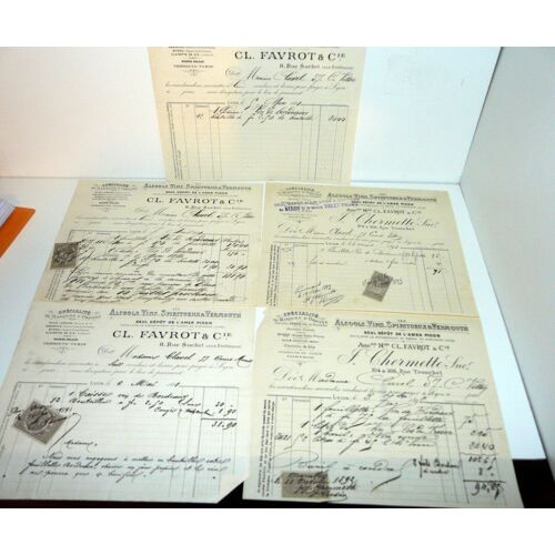 Favrot Et Compagnie, Chermelle Successeur Lyon, Lot De 5 Factures 1891, 1892, 1893
