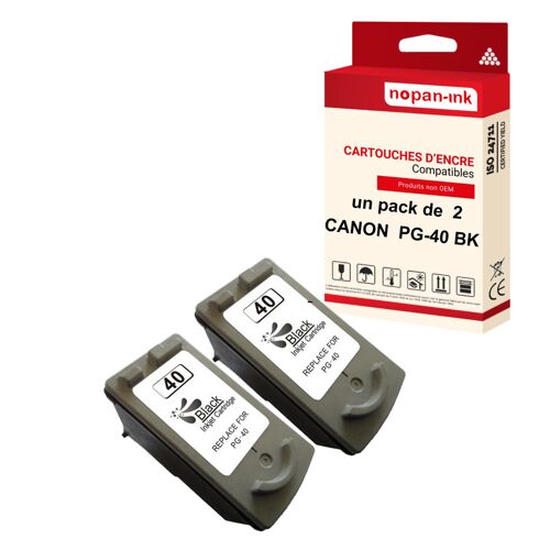 NOPAN-INK - x2 Cartouches compatibles pour CANON PG-40 XL PG-40XL Noir pour Canon Fax JX 200 210 P IP 1600 IP 1800 IP 1900 IP 2500 IP 2600 MP 140 MP