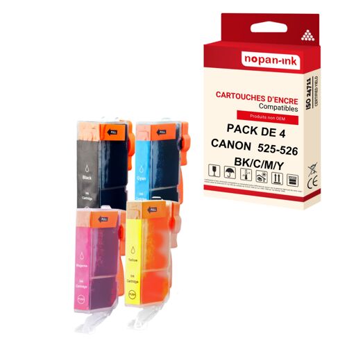 NOPAN-INK - x4 Cartouches compatibles pour CANON 525 XL 525XL Noir + Cyan + Magenta + Jaune pour Canon IP 4850 IP 4950 IX 6500 Series IX 6550 MG 5150