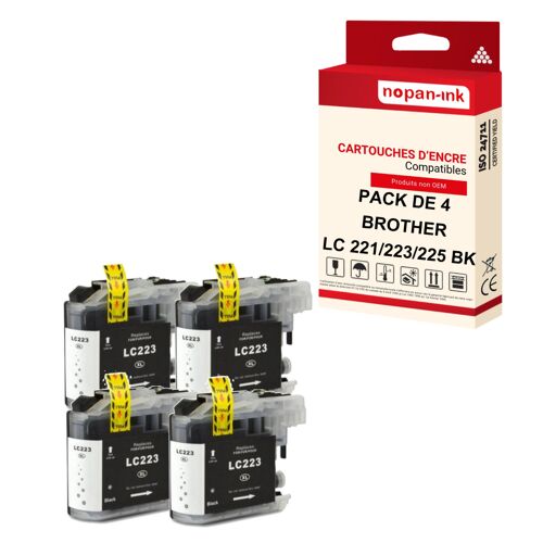 NOPAN-INK - x4 Cartouches compatibles pour BROTHER LC 223 XL LC223XL Noir (Cerf Volant) pour Brother DCP J 562 DW J 4120 DW MFC-J 480 DW 880 DW 1100 S