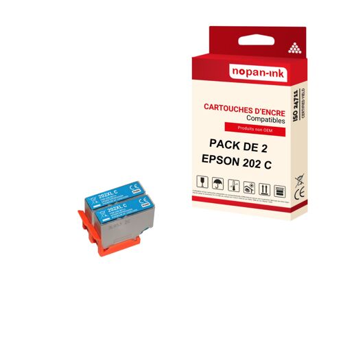 NOPAN-INK - x2 Cartouches compatibles pour EPSON 202 XL 202XL Cyan (Kiwi) pour Epson Expression Premium XP-6000 XP-6005 XP-6100 XP-6100 Series XP-6105